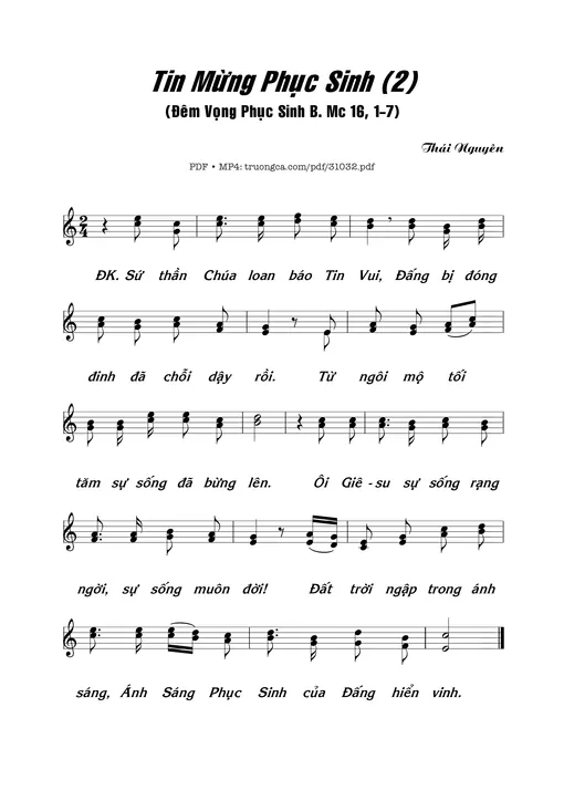 Sheet nhạc PDF bài Tin Mừng Phục Sinh 2