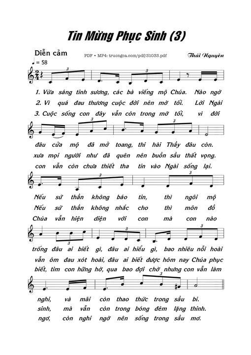 Sheet nhạc PDF bài Tin Mừng Phục Sinh 3