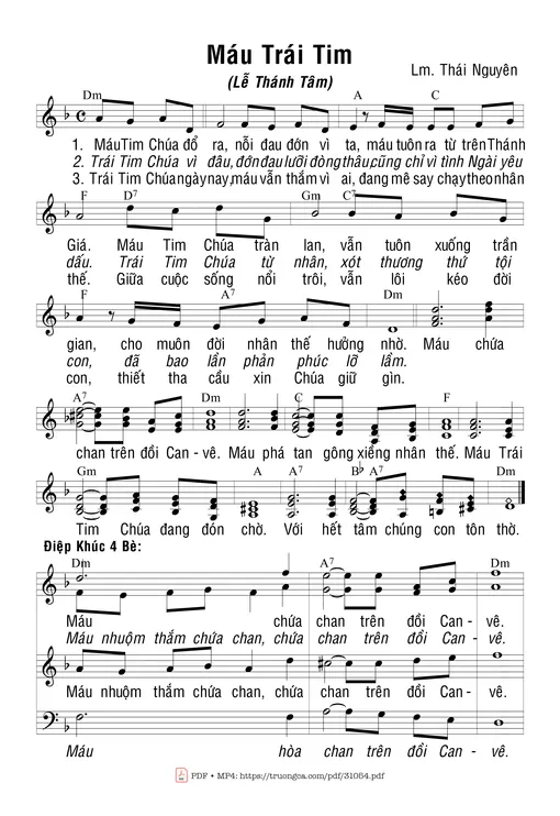 Sheet nhạc PDF bài Máu Trái Tim - Thái Nguyên