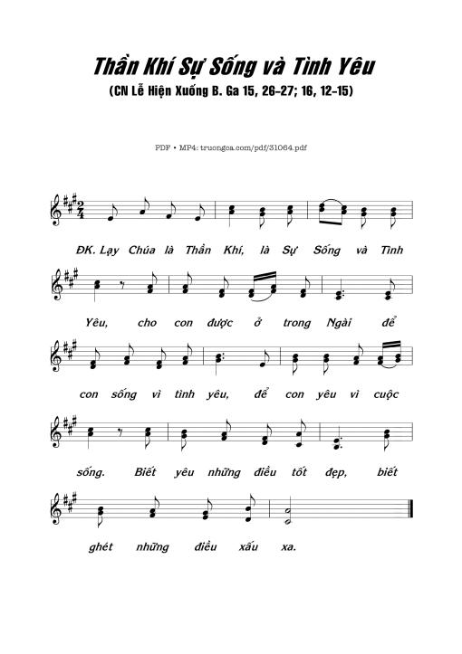 Sheet nhạc PDF bài Thần Khí Sự Sống Và Tình Yêu