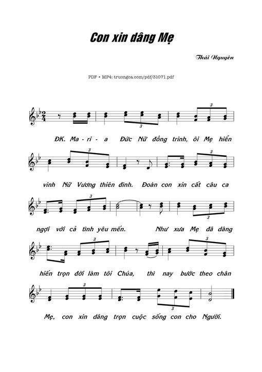 Sheet nhạc PDF bài Con xin dâng Mẹ
