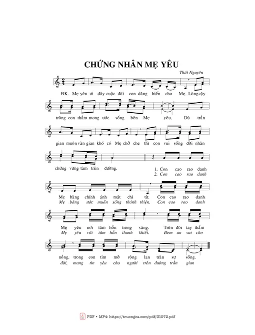 Sheet nhạc PDF bài Chứng nhân Mẹ yêu