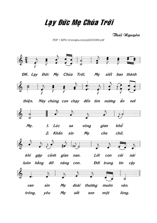 Sheet nhạc PDF bài Lạy Đức Mẹ Chúa Trời
