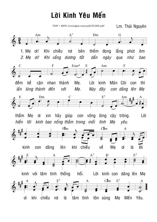 Sheet nhạc PDF bài Lời Kinh Yêu Mến