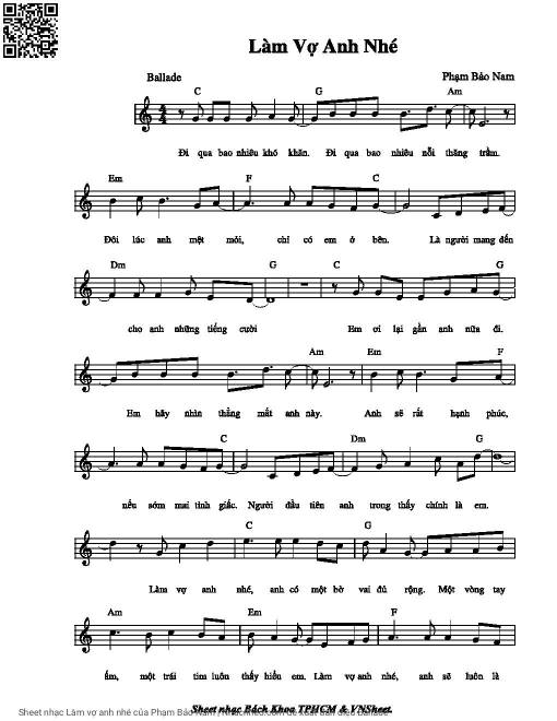 Sheet nhạc PDF bài Làm vợ anh nhé