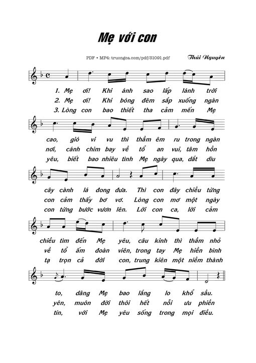 Sheet nhạc PDF bài Mẹ với con - Thái Nguyên