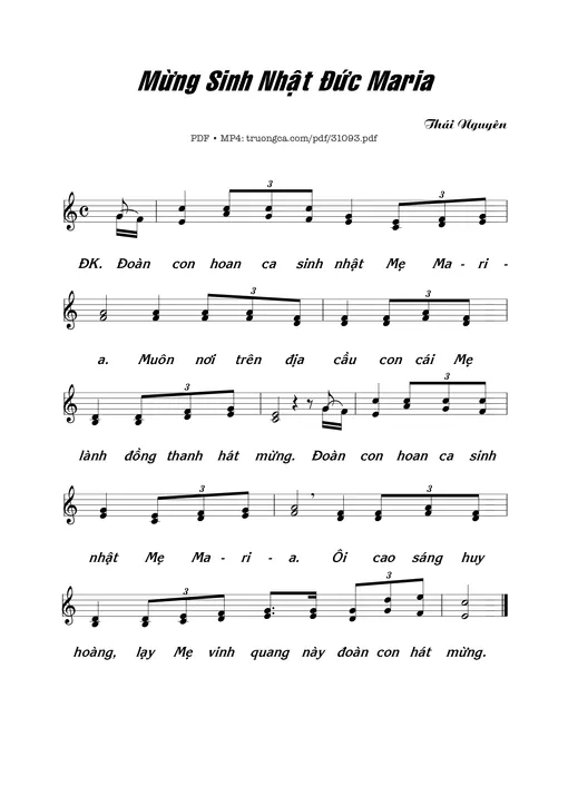 Sheet nhạc PDF bài Mừng sinh nhật Đức Maria
