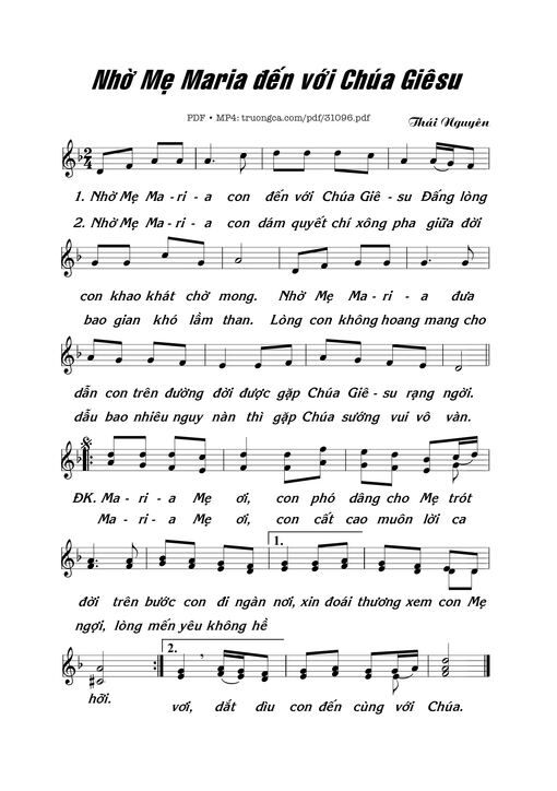 Sheet nhạc PDF bài Nhờ Mẹ Maria Đến Với CG