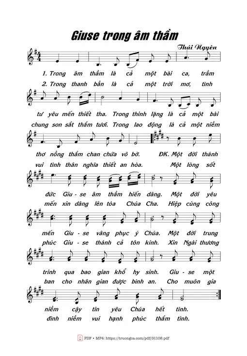 Sheet nhạc PDF bài Giuse trong âm thầm