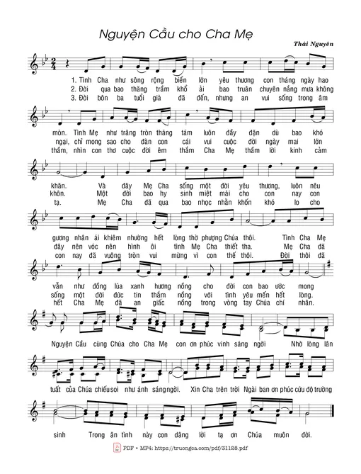 Sheet nhạc PDF bài Nguyện Cầu Cho Cha Mẹ
