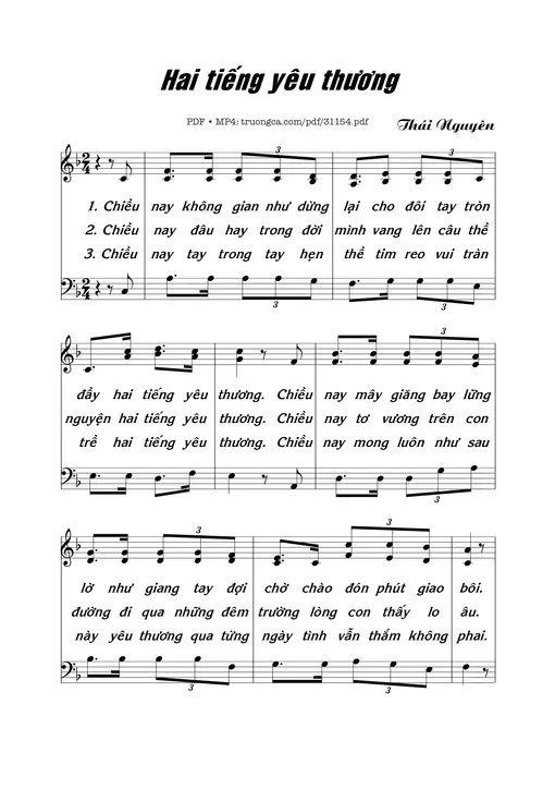 Sheet nhạc PDF bài Hai tiếng yêu thương