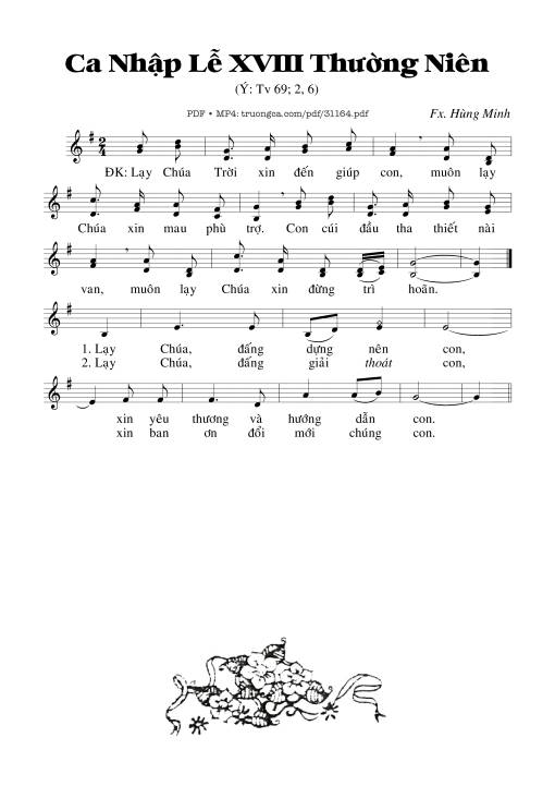Thánh Vịnh 69, Ca Nhập Lễ 18 Thường Niên