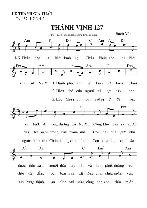 Sheet nhạc PDF bài Thánh Vịnh 125, Lễ Thánh Gia Thất