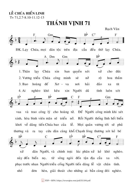 Sheet nhạc PDF bài Thánh Vịnh 71, Lễ Chúa Hiển Linh