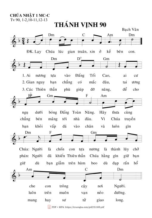 Sheet nhạc PDF bài Thánh Vịnh 90, Chúa Nhật 1C Mùa Chay