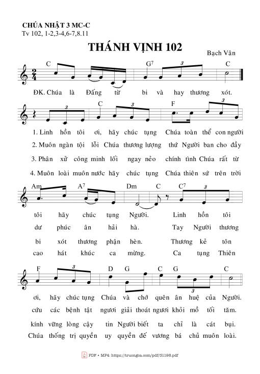 Sheet nhạc PDF bài Thánh Vịnh 102, Chúa Nhật 3C Mùa Chay