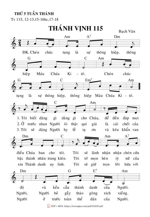 Sheet nhạc PDF bài Thánh Vịnh 115, Thứ Năm Tuần Thánh