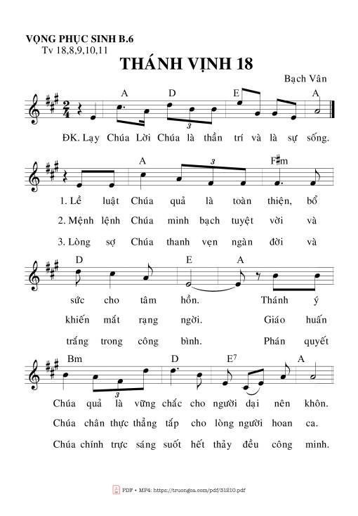 Sheet nhạc PDF bài Thánh Vịnh 18, Vọng Phục Sinh – Bài 6