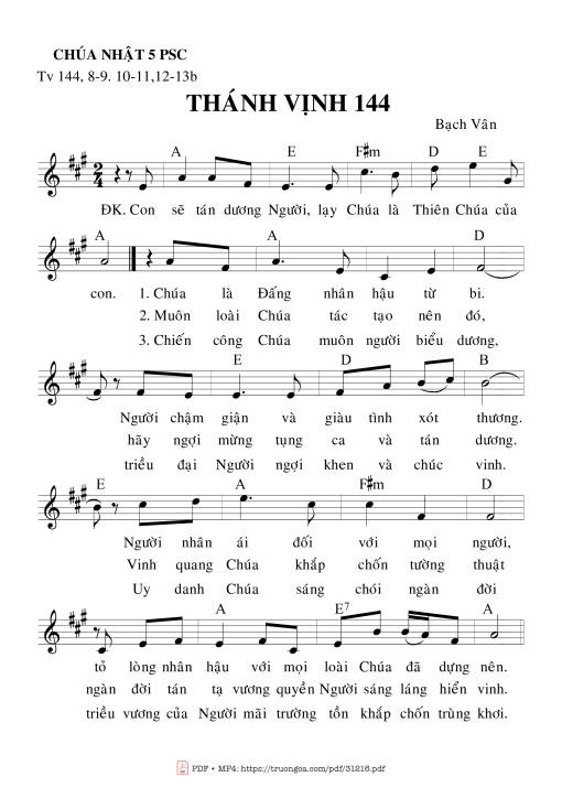 Thánh Vịnh 144, Chúa Nhật 5C Phục Sinh
