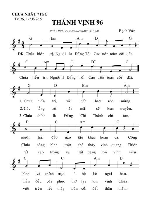 Thánh Vịnh 96, Chúa Nhật 7C Phục Sinh