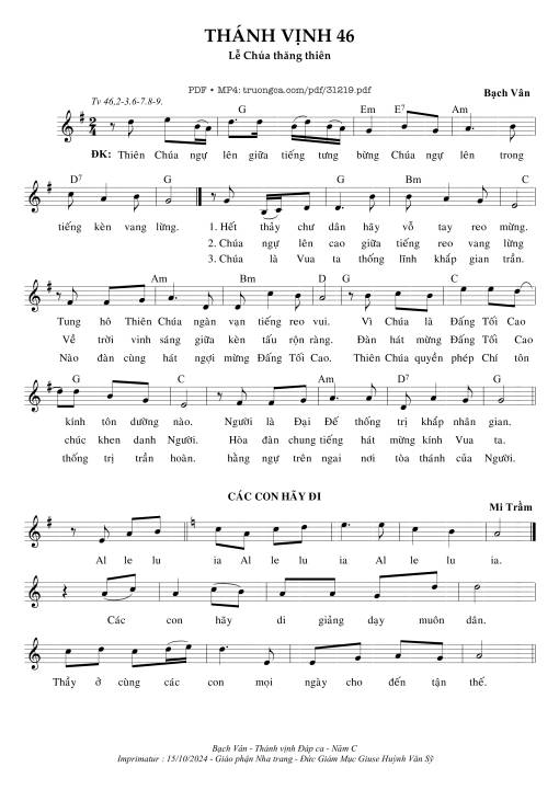 Sheet nhạc PDF bài Thánh Vịnh 46, Lễ Chúa Thăng Thiên