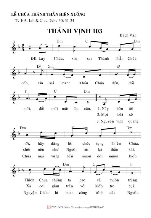 Sheet nhạc PDF bài Thánh Vịnh 103, Lễ Chúa Thánh Thần Hiện Xuống