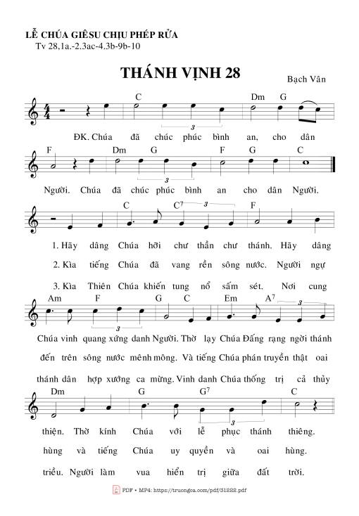 Sheet nhạc PDF bài Thánh Vịnh 28, Lễ Chúa Giêsu Chịu Phép Rửa