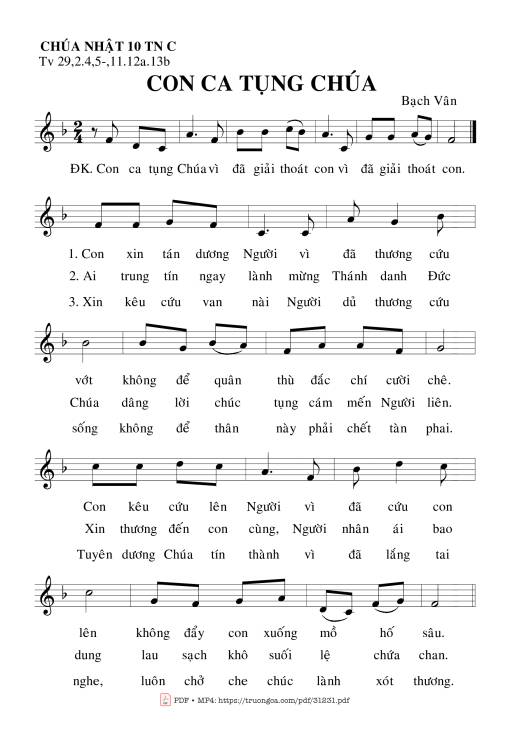 Sheet nhạc PDF bài Thánh Vịnh 29, Chúa Nhật 10C Thường Niên