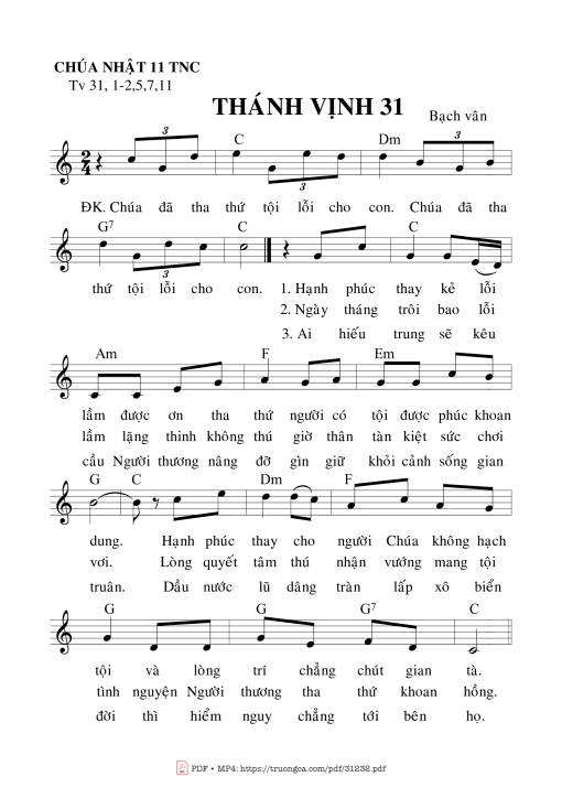 Sheet nhạc PDF bài Thánh Vịnh 31, Chúa Nhật 11C Thường Niên