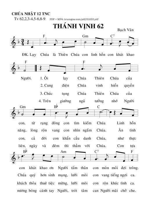 Sheet nhạc PDF bài Thánh Vịnh 62, Chúa Nhật 12C Thường Niên
