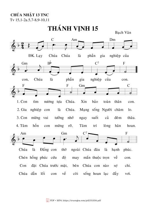 Thánh Vịnh 15, Chúa Nhật 13C Thường Niên