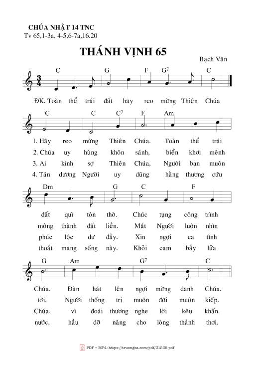 Thánh Vịnh 65, Chúa Nhật 14C Thường Niên