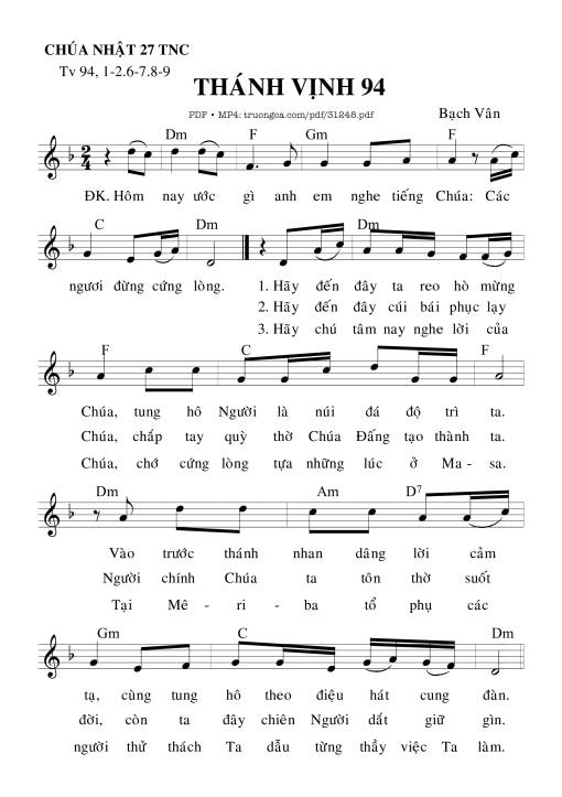 Sheet nhạc PDF bài Thánh Vịnh 94, Chúa Nhật 27C Thường Niên