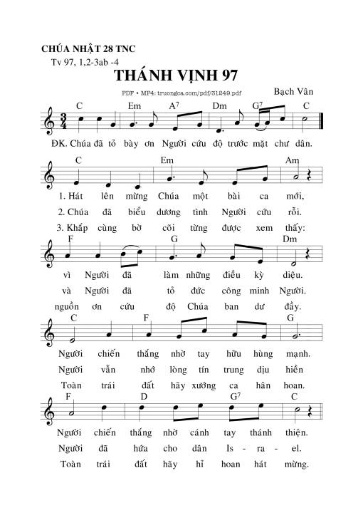 Sheet nhạc PDF bài Thánh Vịnh 97, Chúa Nhật 28C Thường Niên