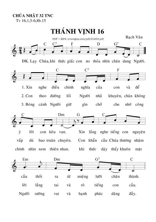 Sheet nhạc PDF bài Thánh Vịnh 16, Chúa Nhật 32C Thường Niên
