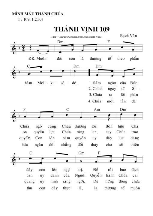 Sheet nhạc PDF bài Thánh Vịnh 109, Lễ Mình Máu Thánh Chúa
