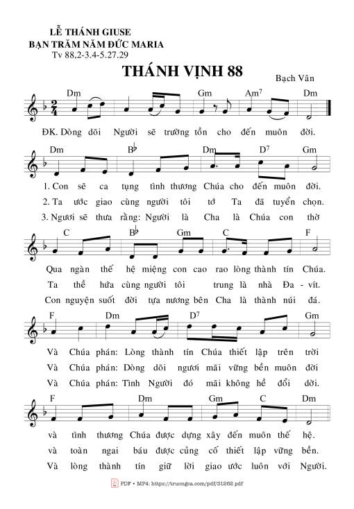 Sheet nhạc PDF bài Thánh Vịnh 88, Lễ Thánh Giuse