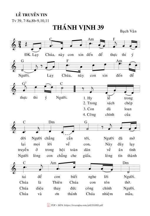 Sheet nhạc PDF bài Thánh Vịnh 39, Lễ Truyền Tin