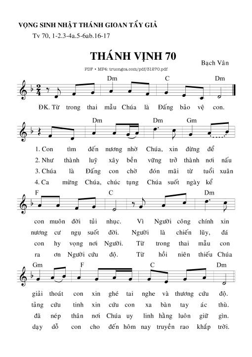 Sheet nhạc PDF bài Thánh Vịnh 70, Lễ Vọng Sinh Nhật Thánh Gioan Tẩy Giả