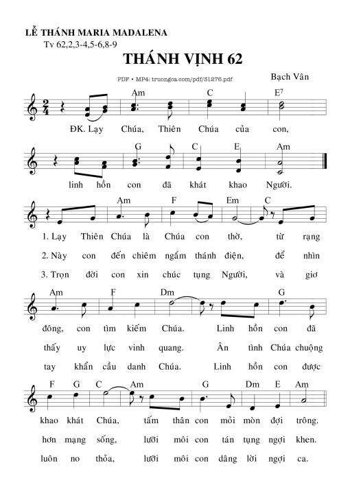 Thánh Vịnh 62, Lễ Thánh Maria Madalena