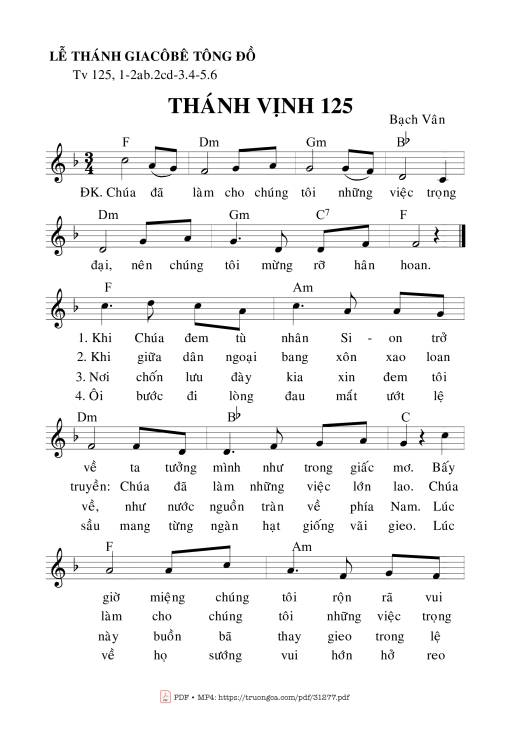 Sheet nhạc PDF bài Thánh Vịnh 125, Lễ Thánh Gia-Cô-Bê Tông Đồ