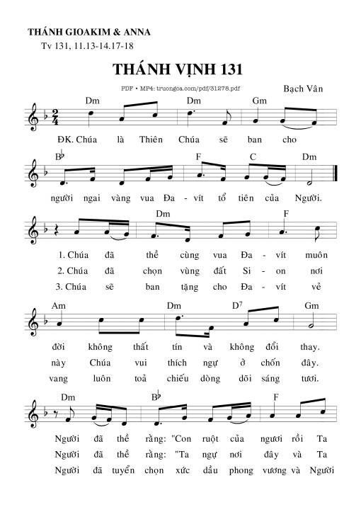 Sheet nhạc PDF bài Thánh Vịnh 131, Lễ Thánh Gioakim Và Thánh Anna