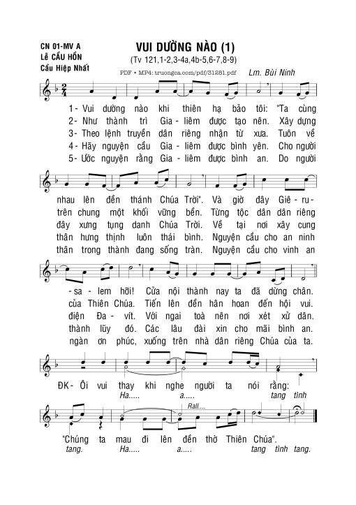 Sheet nhạc PDF bài Thánh Vịnh 121, Vui Dường Nào I