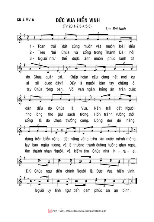 Sheet nhạc PDF bài Thánh Vịnh 23, Đức Vua Hiển Vinh