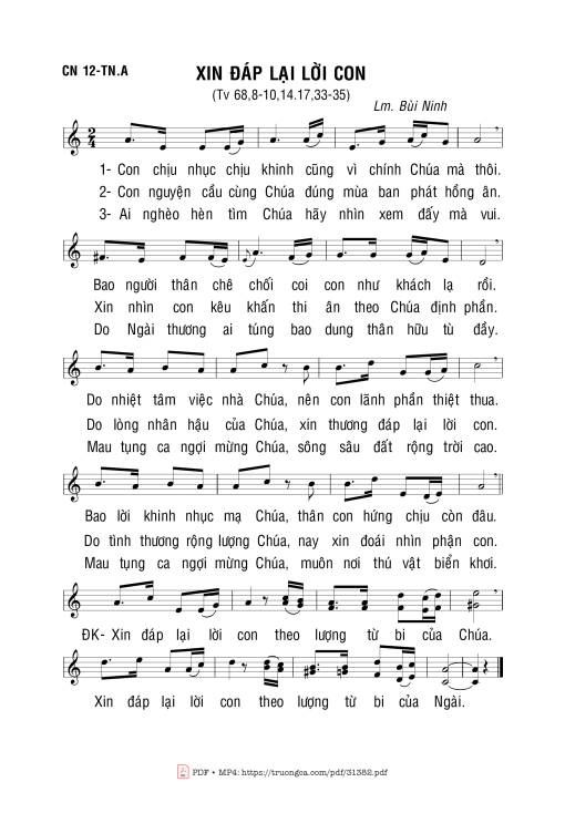 Sheet nhạc PDF bài Xin Đáp Lại Lời Con
