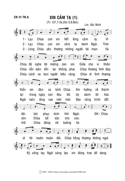 Sheet nhạc PDF bài Xin Cảm Tạ (1)