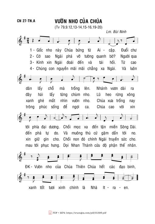 Sheet nhạc PDF bài Vườn Nho Của Chúa