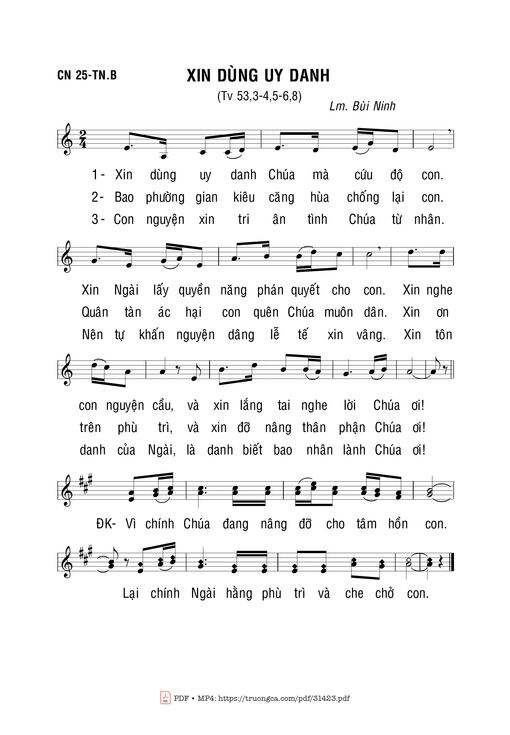 Sheet nhạc PDF bài Xin Dùng Uy Danh