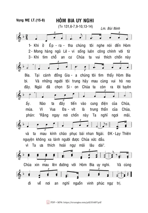 Sheet nhạc PDF bài Thánh Vịnh 131, Hòm Bia Uy Nghi