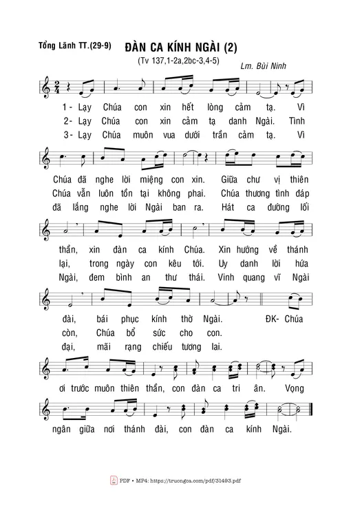 Sheet nhạc PDF bài Thánh Vịnh 137, Đàn Ca Kính Ngài 2